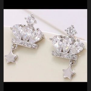Sterling Silver Swarovski Crowned Star Earrings
